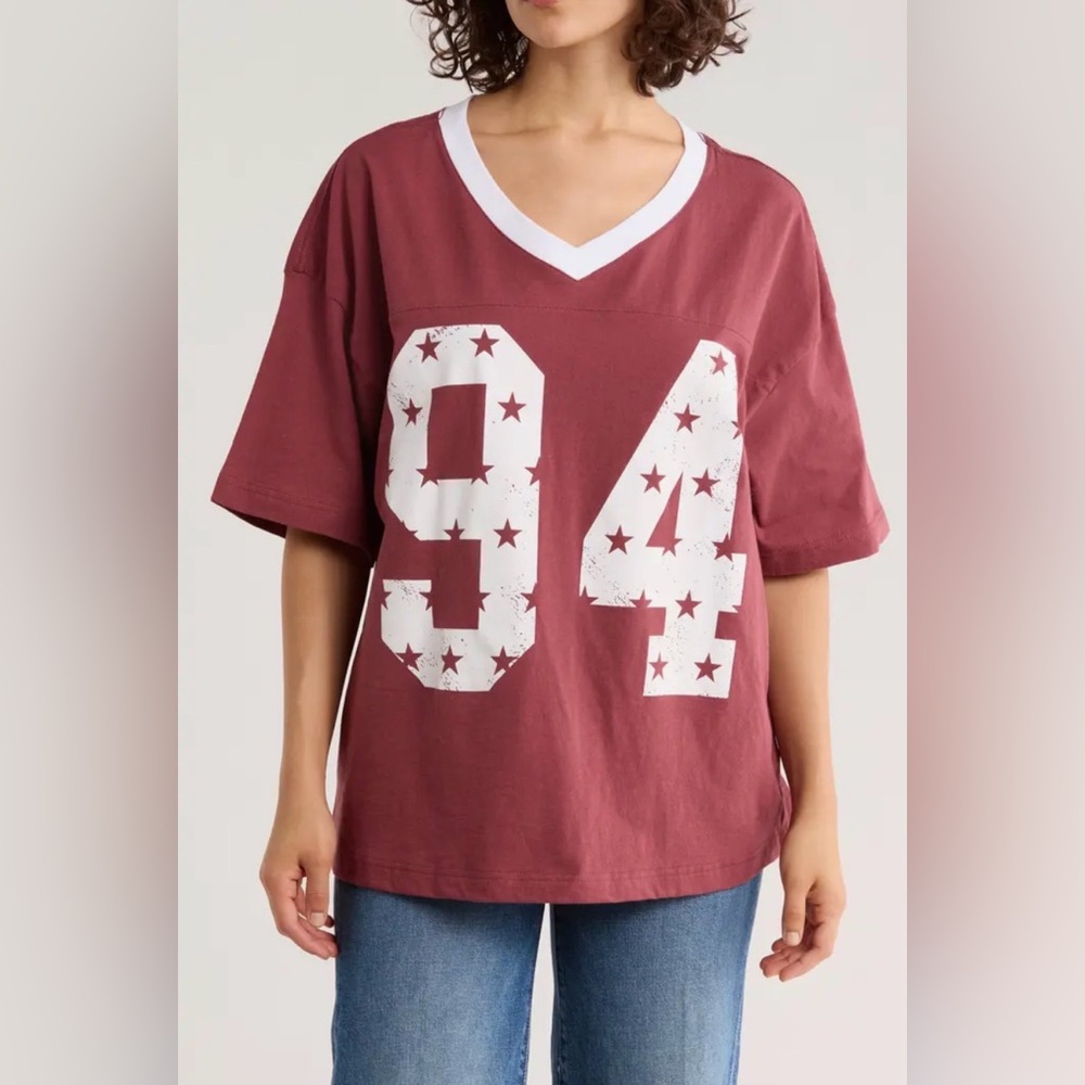HI RES 94 Stars Jersey Tee M 24” p2p Oxblood/White $44 Retail NWT